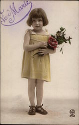 Little Girl Holding Rose Postcard