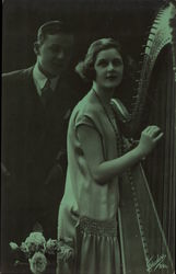 Man and Woman with a Harp Romance & Love Postcard Postcard