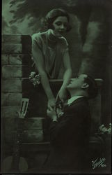 Young Man Wooing Girl in Balcony Postcard