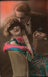 Couple, with Woman Wearing a Mask Postcard