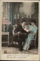 Man Giving Woman Gift Postcard