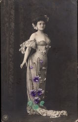 Woman in Ballgown decorated with Violets Women Postcard Postcard