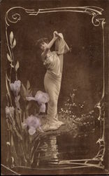 Woman Standing at Edge of Water Postcard