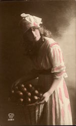 Girl's Portrait - Holding Basket of Fruit Postcard