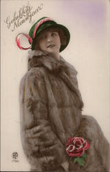 Portrait of French Woman in Fur Coat Postcard