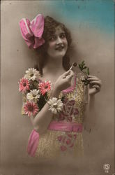 Young Girl in Pink and White Postcard