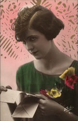 Young Woman Reading A Letter Women Postcard Postcard