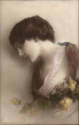 Young Woman's Portrait Carrying Flowers Postcard