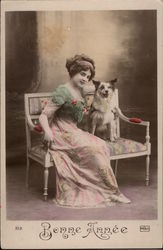 Woman on a Bench with a Dog Postcard