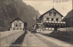 On the Road Out of Gudvangen, With Viking Hotel Norway Postcard Postcard