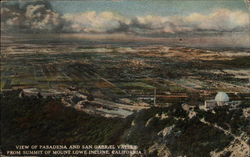 View of Pasadena and San Gabriel Valley from Summit of Mount Lowe Incline Postcard