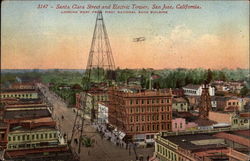 Sanat Clara Street and Electric Tower Postcard