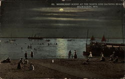 Moonlight Scene at the North Side Bathing Beach Milwaukee, WI Postcard Postcard