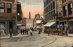 Looking down Broad Street Pawtucket, RI Postcard Postcard