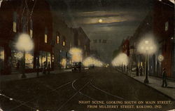 Night Scene looking South on Main Street from Mulberry Street Kokomo, IN Postcard Postcard