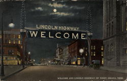 Welcome and Lincoln Highway by Night Omaha, NE Postcard Postcard