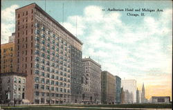 Auditorium Hotel and Michigan Avenue Chicago, IL Postcard Postcard