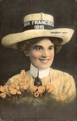 Woman Wearing San Francisco Exposition Hat 1915 Postcard