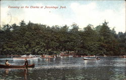 Canoeing on the Charles at Norumbega Park Newton, MA Postcard Postcard