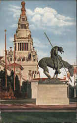 Statue "End of the Trail" and Tower of Jewels at the PPIE San Francisco, CA Postcard Postcard