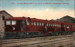 Southern Pacific Motor Car and U. S. Mail Car Sacramento, CA Postcard Postcard