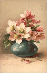 Blue Vase with Pink Flowers Postcard