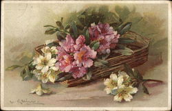 Basket of Pink and Yellow Flowers Postcard Postcard