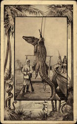 British Man with Caught Crocodile Alligators Postcard Postcard