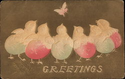 Easter Greetings - Chicks and Butterfly Postcard