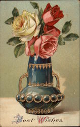 Best Wishes - Vase of Roses Flowers Postcard Postcard