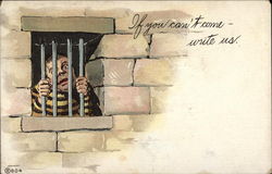 prisoner behind jail bars Postcard