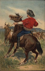 Cowboy Rounding Up Cattle Postcard