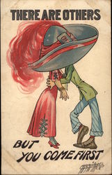 Couple Kissing Under Huge Hat With Plume Postcard