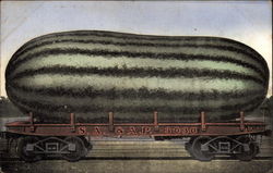 Large Watermelon on a Railroad Car Exaggeration Postcard Postcard