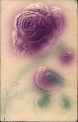 Rose and Bird in Purple and Green Airbrushed Postcard Postcard