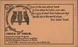 Order of Owls Social History Postcard Postcard