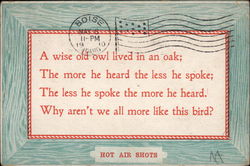 A wise old owl lived in an oak; Phrases & Sayings Postcard Postcard