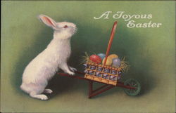 Rabbit Pushing Wheelbarrow with Eggs Postcard