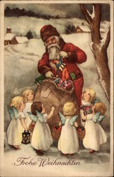 Santa with Chrubs and Gifts Angels Postcard Postcard