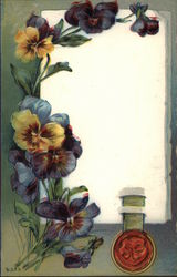 Purple Pansies with Scroll Postcard