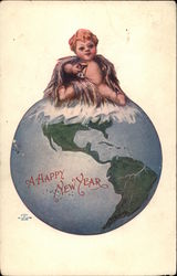 New Year's Baby Sitting on a Globe Postcard