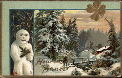 Winter Scene with Snowman and Clover Snowmen Postcard Postcard