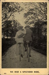 Couple Rides Bicycle on a Park Path Postcard