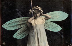 Girl with green fairy wings Girls Postcard Postcard