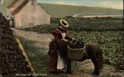 Natives of Shetland - Woman and Shetland Pony Postcard