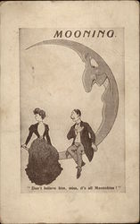 Mooning, with Couple Sitting on Crescent Moon Couples Postcard Postcard