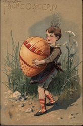 Boy Carrying a Giant Easter Egg Postcard