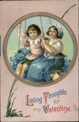 Boy and Girl Sit on a Swing Postcard