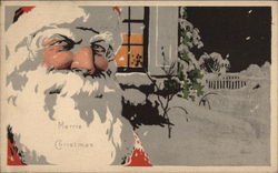 Santa Claus outside a house with snow everywhere Postcard