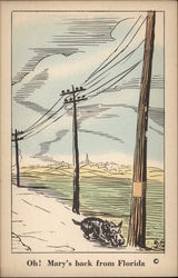 Black Dog Sniffing Power Lines Dogs Postcard Postcard